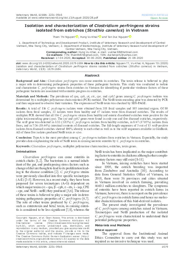 (PDF) Isolation and characterization of Clostridium perfringens strains ...