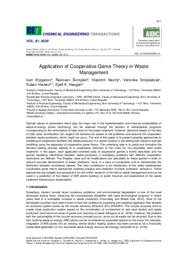 (PDF) Application of Cooperative Game Theory in Waste Management