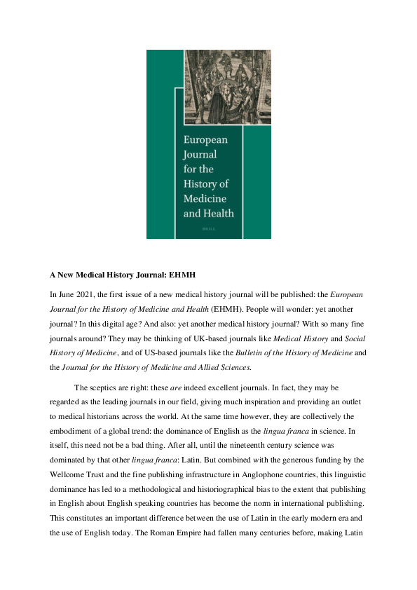(PDF) European Journal for the History of Medicine and Health