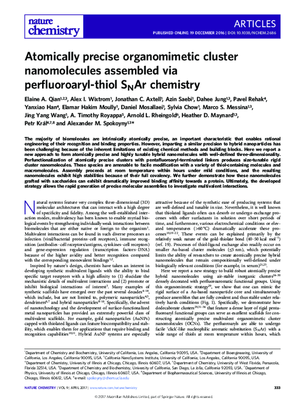 (PDF) Atomically precise organomimetic cluster nanomolecules assembled ...