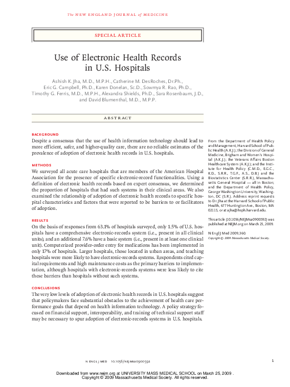 (PDF) Use of Electronic Health Records in U.S. Hospitals