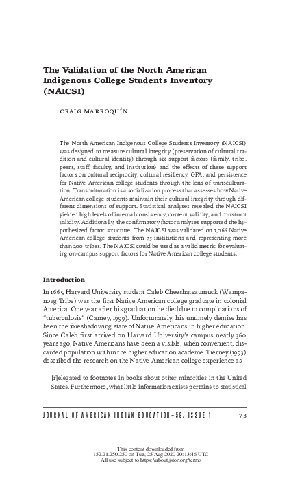 (PDF) The Validation of the North American Indigenous College Students ...