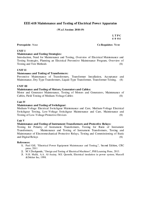 (PDF) EEE618 Maintenance and Testing of Electrical Power Apparatus