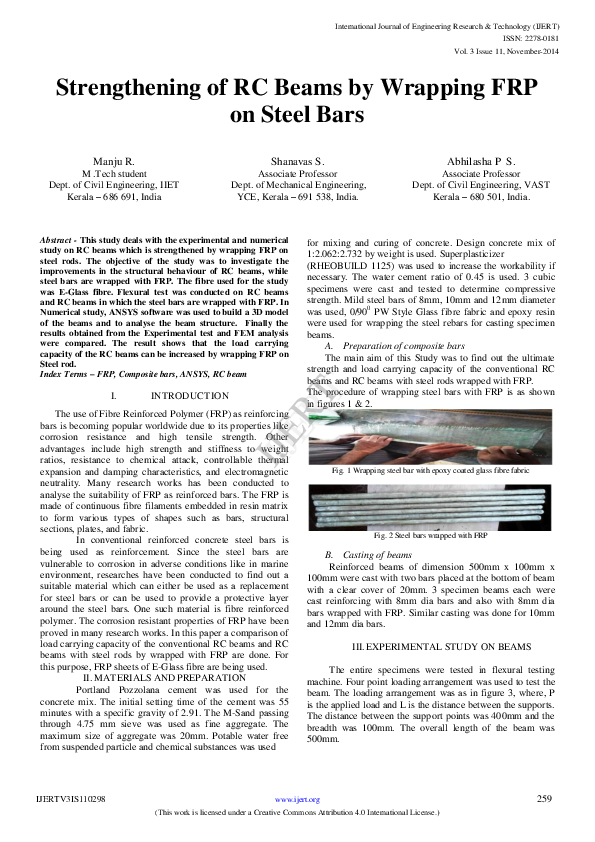 (PDF) IJERT-Strengthening of RC Beams by Wrapping FRP on Steel Bars
