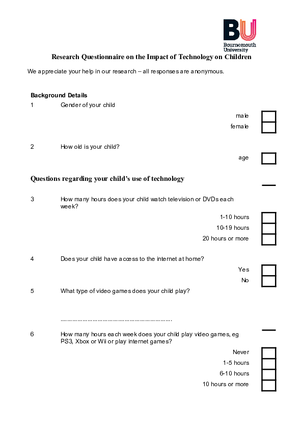 (DOC) Research Questionnaire on the Impact of Technology on Children