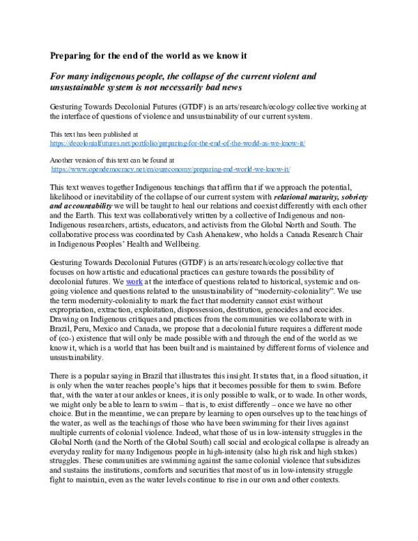 (PDF) Preparing for the end of the world as we know it (2020)