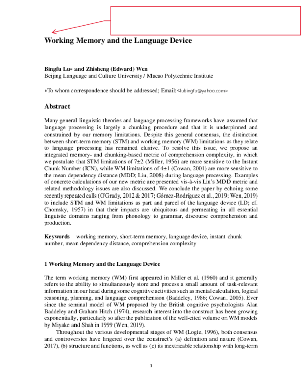 (PDF) Working Memory and the Language Device