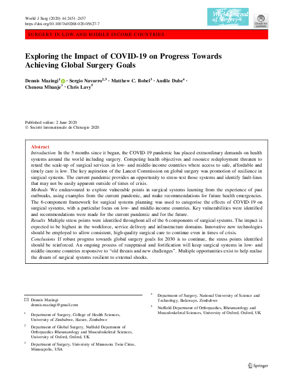 (PDF) Exploring the Impact of COVID-19 on Progress Towards Achieving ...
