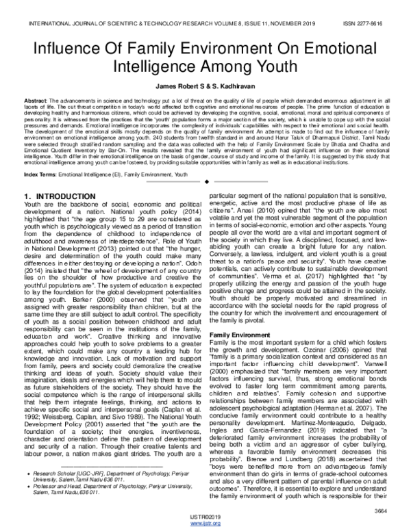 (PDF) Influence Of Family Environment On Emotional Intelligence Among Youth