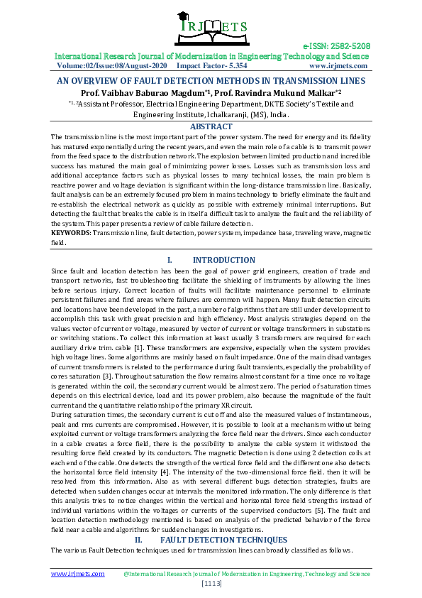 (PDF) An overview of fault detection methods in transmission lines