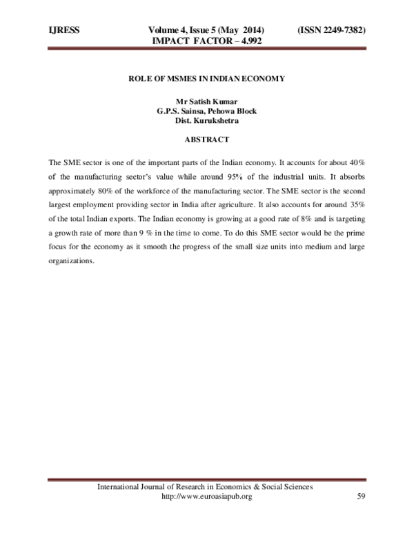 (PDF) ROLE OF MSMES IN INDIAN ECONOMY