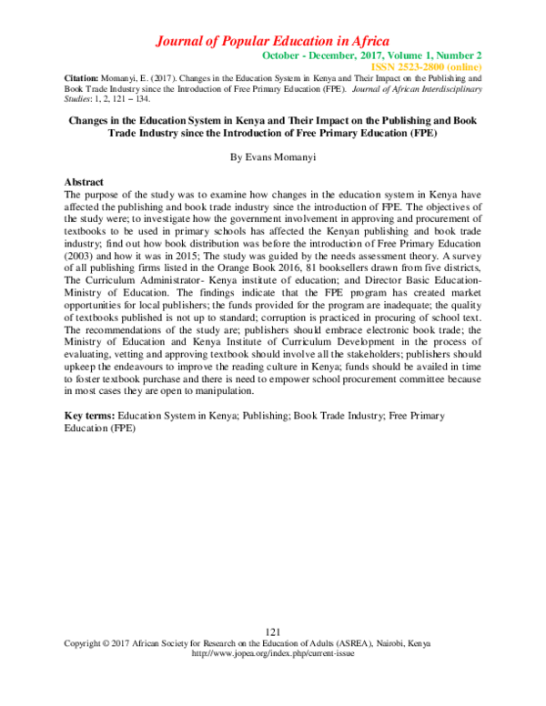 (PDF) Changes in the Education System in Kenya and Their Impact on the ...