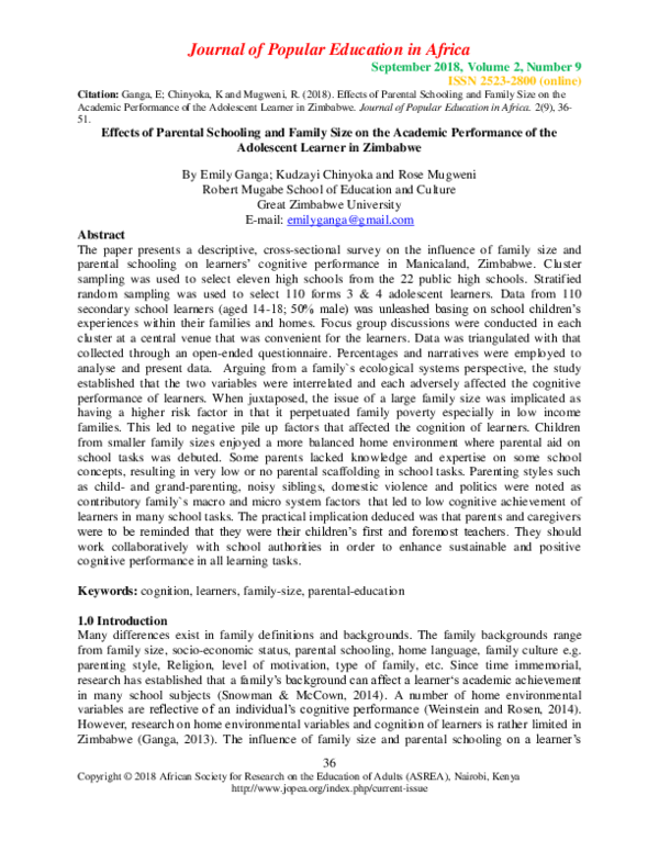 (PDF) Effects of Parental Schooling and Family Size on the Academic ...