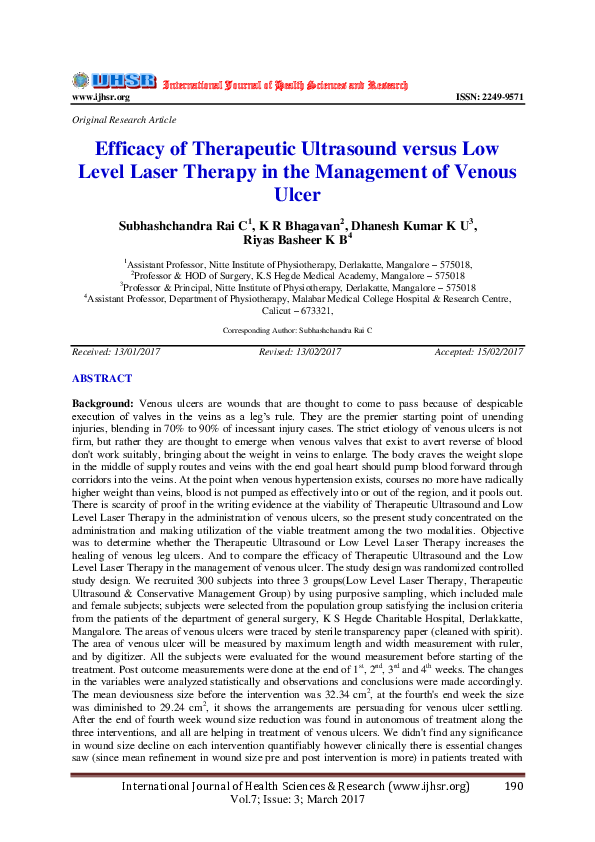 (PDF) Efficacy of Therapeutic Ultrasound versus Low Level Laser Therapy ...