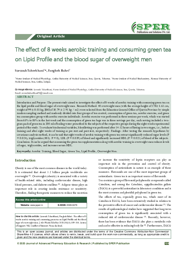(PDF) The effect of 8 weeks aerobic training and consuming green tea on ...