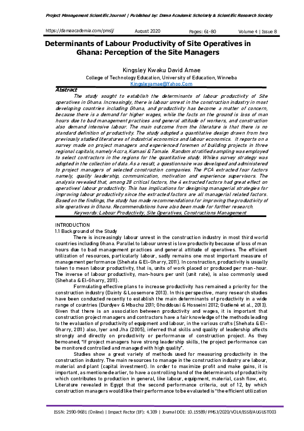 (PDF) Determinants of Labour Productivity of Site Operatives in Ghana ...