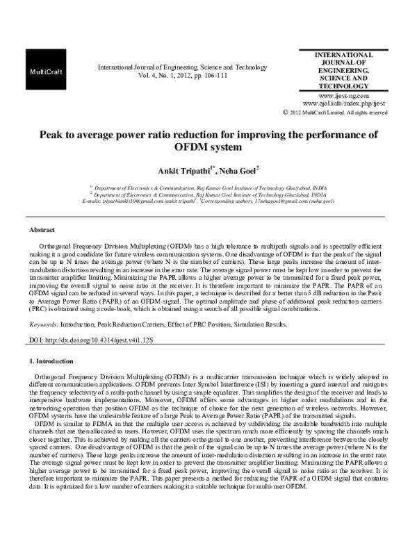 (PDF) Peak to average power ratio reduction for improving the ...