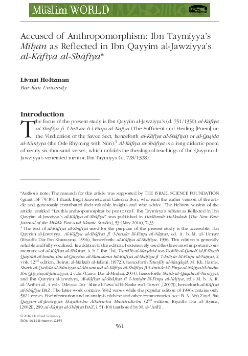 (PDF) Accused of Anthropomorphism: Ibn Taymiyya’s Miḥan as Reflected in ...