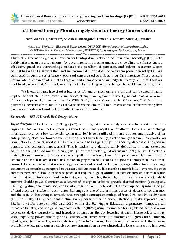 (PDF) IRJET- IoT Based Energy Monitoring System for Energy Conservation