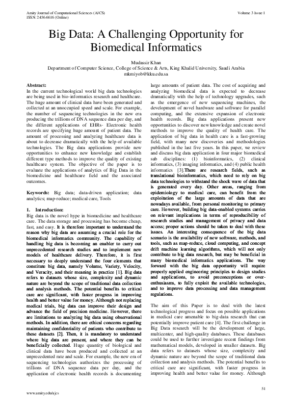 (PDF) Big Data: A Challenging Opportunity for Biomedical Informatics