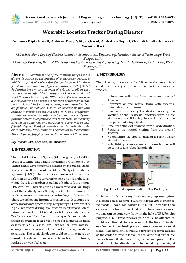 (PDF) IRJET Wearable Location Tracker During Disaster IRJET Journal