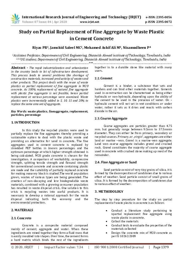 (PDF) IRJET- Study on Partial Replacement of Fine Aggregate by Waste ...