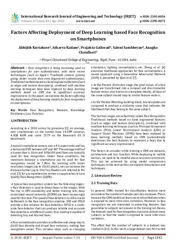 (PDF) IRJET- Factors Affecting Deployment of Deep Learning based Face ...