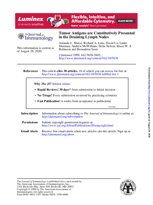 (PDF) Tumor antigens are constitutively presented in the draining lymph ...
