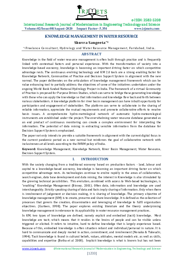 (PDF) KNOWLEDGE MANAGEMENT IN WATER RESOURCE