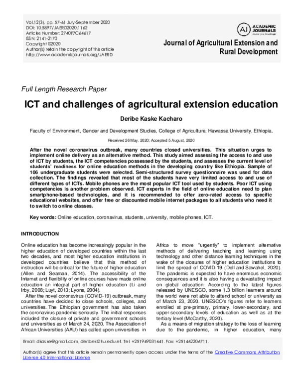 (PDF) ICT and challenges of agricultural extension education