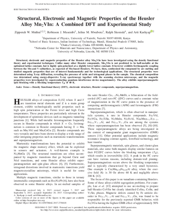 (PDF) Structural, Electronic and Magnetic Properties of the Heusler ...