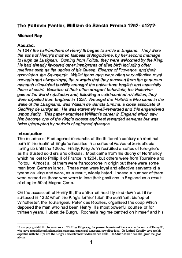 The Poitevin Pantler, William de Sancta Ermina 1252-c1272 1