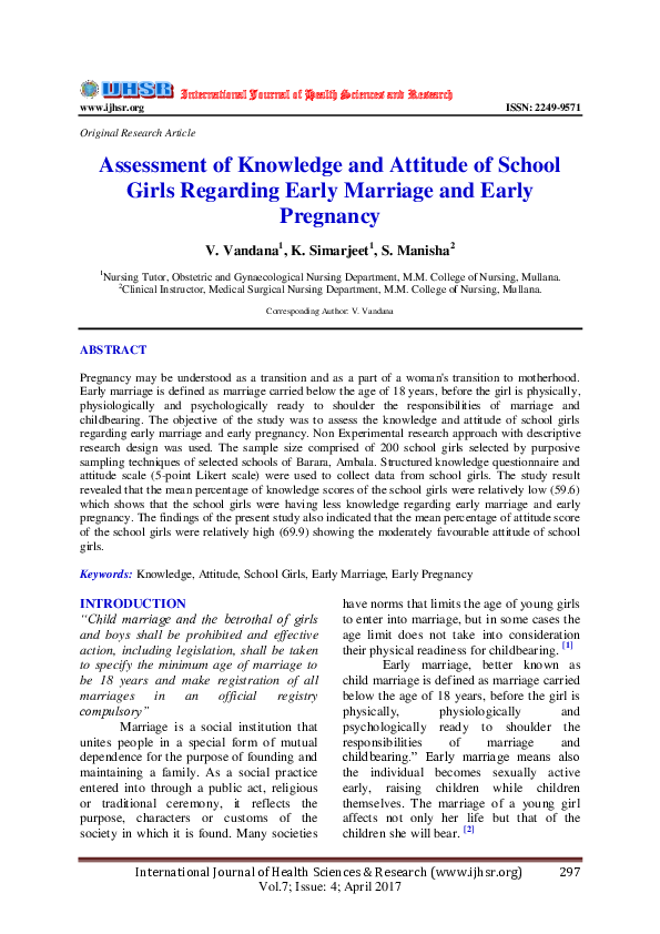 (PDF) Assessment of Knowledge and Attitude of School Girls Regarding ...
