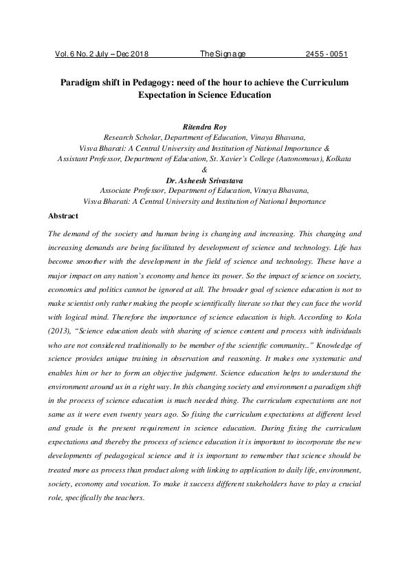 (PDF) Paradigm shift in Pedagogy: need of the hour to achieve the ...