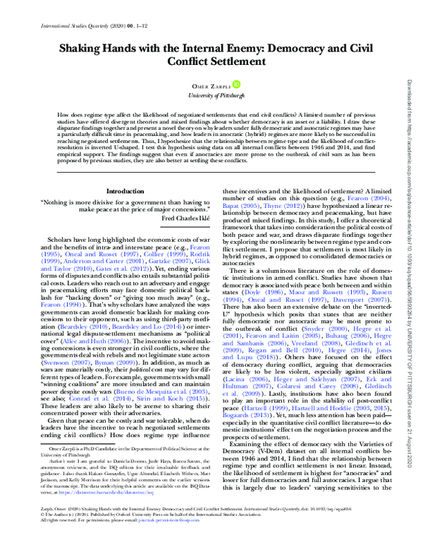 (PDF) Shaking Hands with the Internal Enemy: Democracy and Civil ...