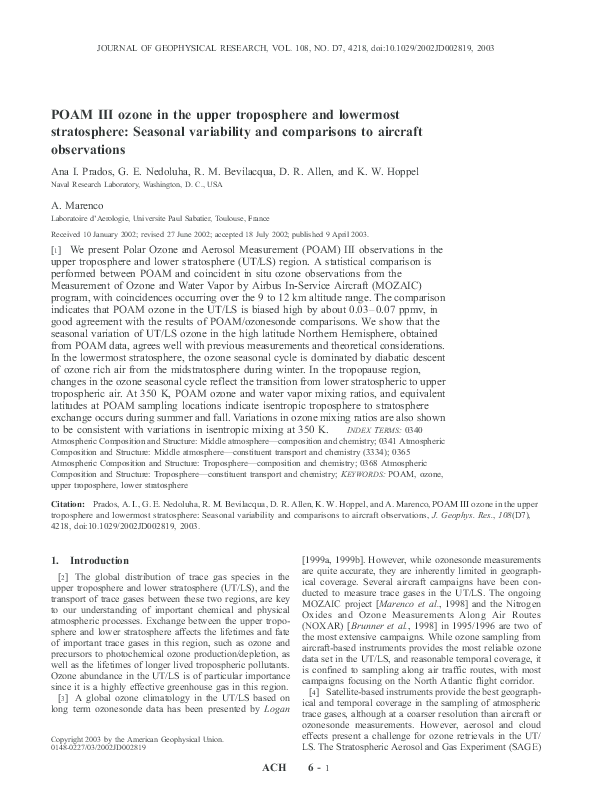(PDF) POAM III ozone in the upper troposphere and lowermost ...