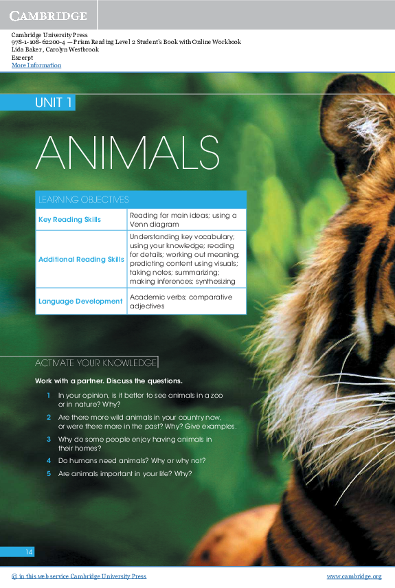 (PDF) Prism Reading Level 2 Student's Book with Online Workbook ANIMALS