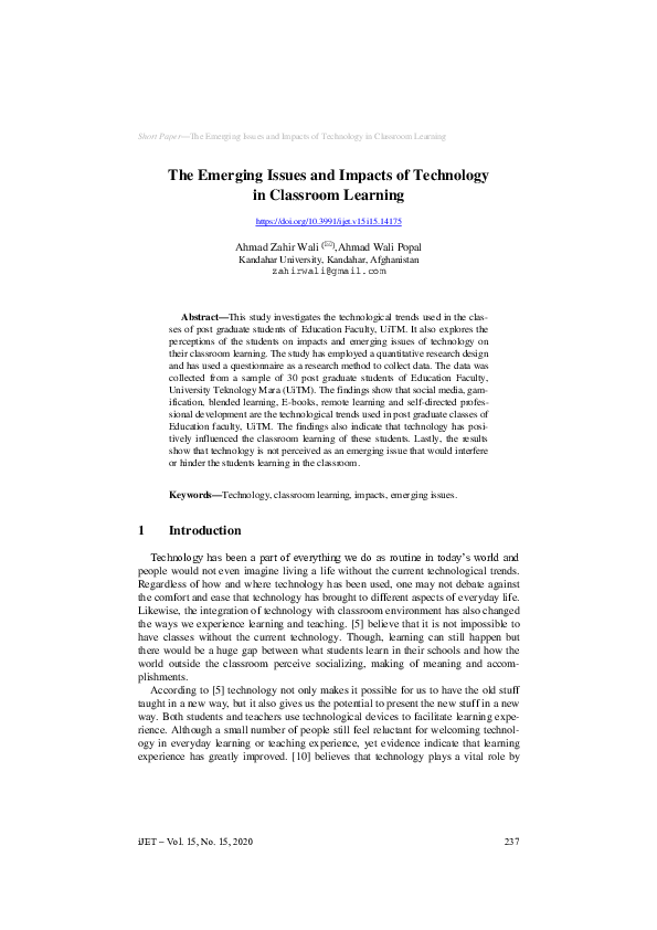 (PDF) The Emerging Issues and Impacts of Technology in Classroom Learning
