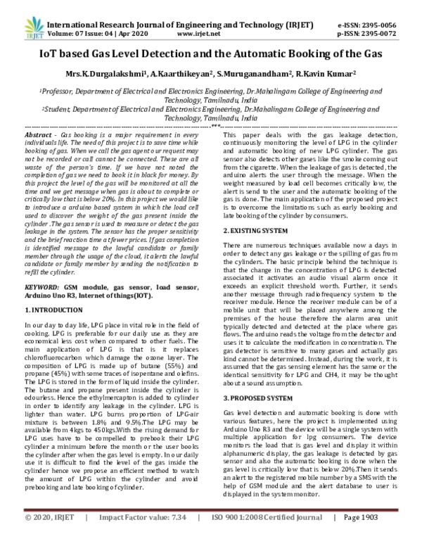 (PDF) IRJET IoT based Gas Level Detection and the Automatic Booking of