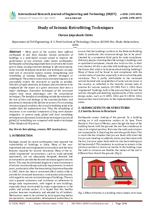 (PDF) IRJET- Study of Seismic Retrofitting Techniques