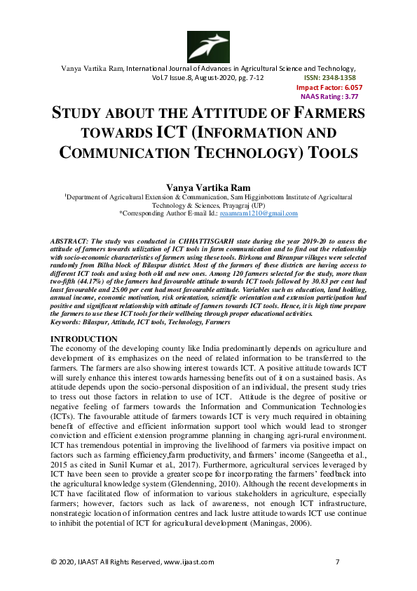 (PDF) STUDY ABOUT THE ATTITUDE OF FARMERS TOWARDS ICT (INFORMATION AND ...