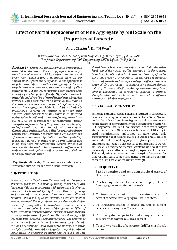 (PDF) IRJET- Effect of Partial Replacement of Fine Aggregate by Mill ...
