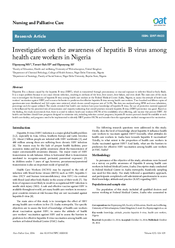 (PDF) Investigation on the awareness of hepatitis B virus among health ...