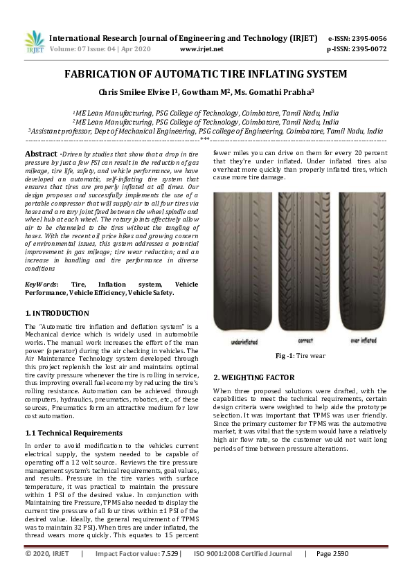 (PDF) IRJET- FABRICATION OF AUTOMATIC TIRE INFLATING SYSTEM