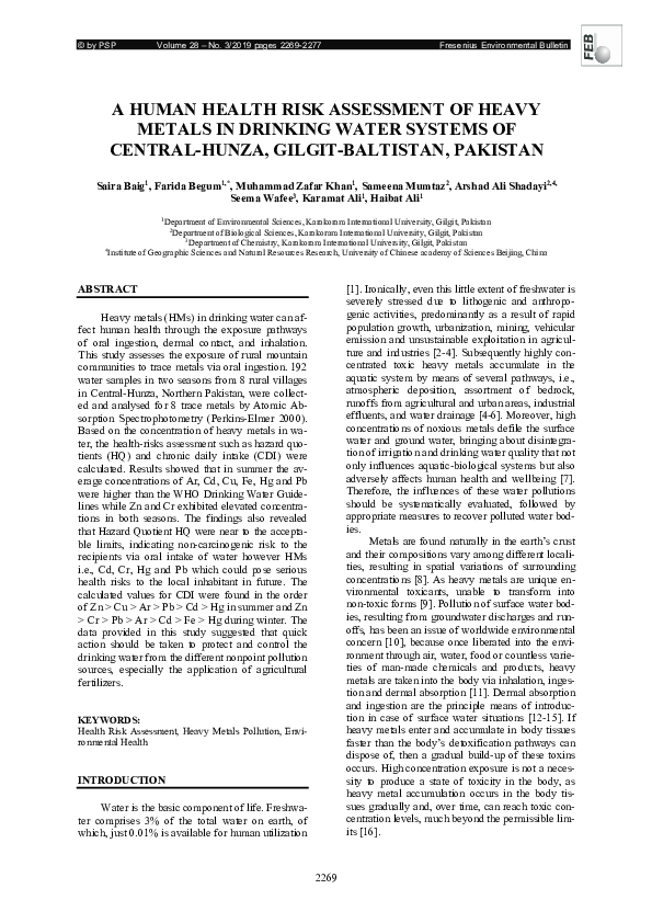 (PDF) A HUMAN HEALTH RISK ASSESSMENT OF HEAVY METALS IN DRINKING WATER ...