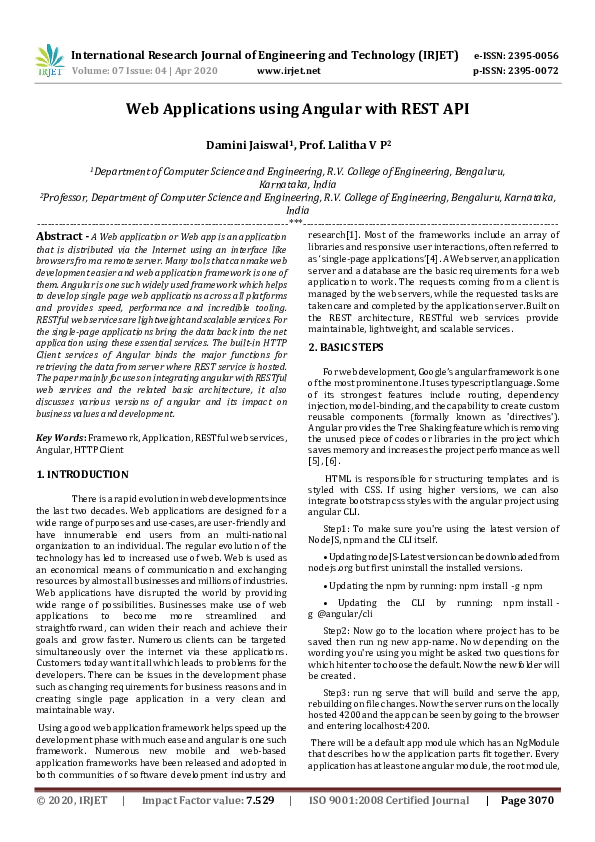 (PDF) IRJET- Web Applications using Angular with REST API