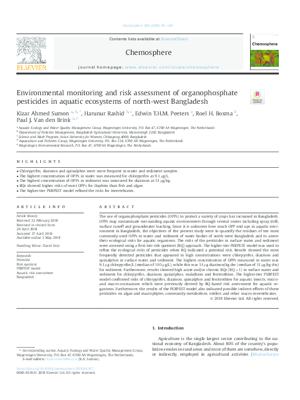 (PDF) Environmental monitoring and risk assessment of organophosphate ...