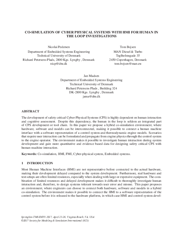 (PDF) CO-SIMULATION OF CYBER PHYSICAL SYSTEMS WITH HMI FOR HUMAN IN THE ...