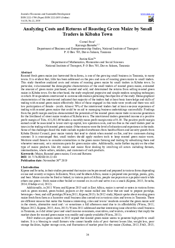(PDF) Analyzing Costs and Returns of Roasting Green Maize by Small ...