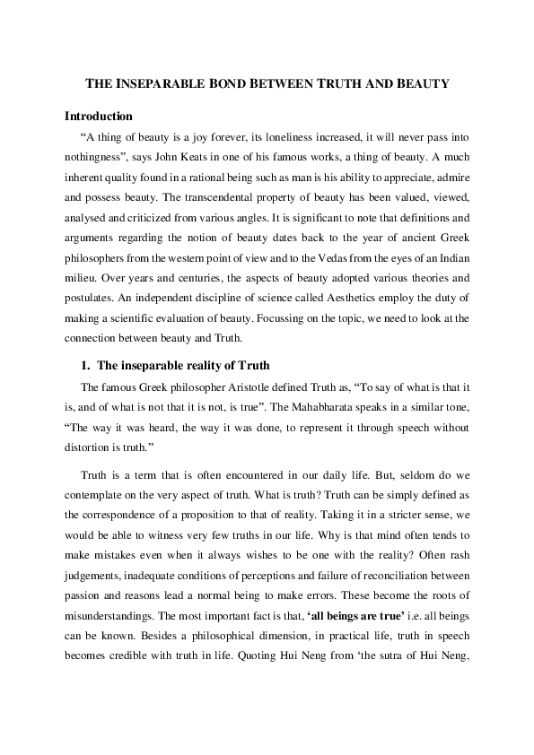 (PDF) THE INSEPARABLE BOND BETWEEN TRUTH AND BEAUTY